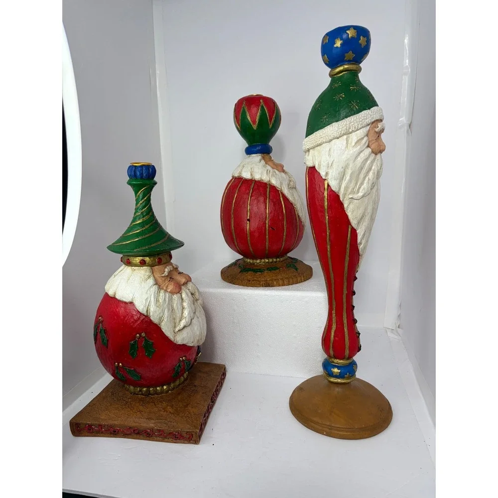 Vintage‎ Christmas Santa Candle Holder Set of 3 Resin Folk Art Holiday Decor